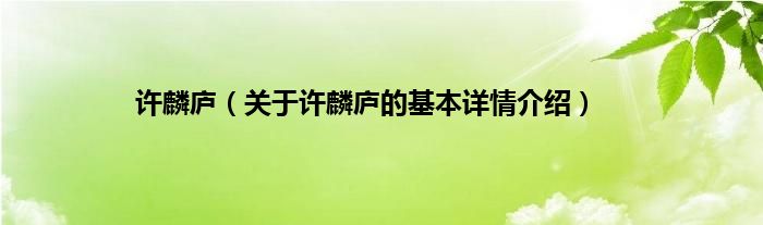 许麟庐（关于许麟庐的基本详情介绍）
