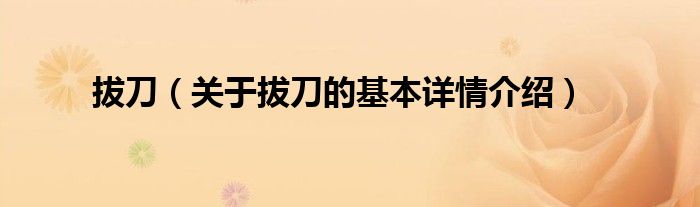 拔刀（关于拔刀的基本详情介绍）