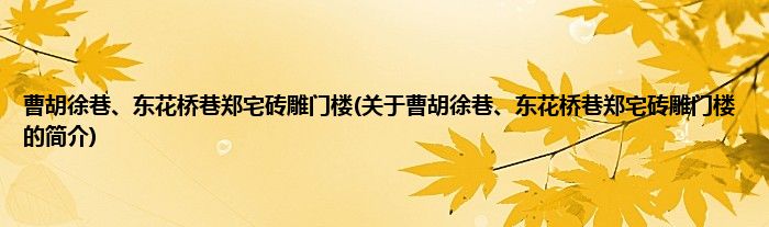 曹胡徐巷、东花桥巷郑宅砖雕门楼(关于曹胡徐巷、东花桥巷郑宅砖雕门楼的简介)