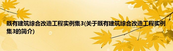 既有建筑综合改造工程实例集3(关于既有建筑综合改造工程实例集3的简介)