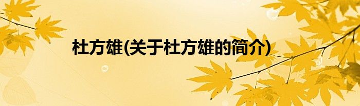 杜方雄(关于杜方雄的简介)