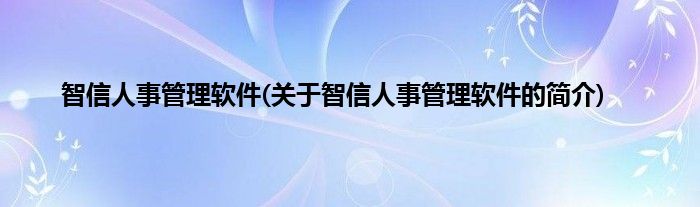 智信人事管理软件(关于智信人事管理软件的简介)