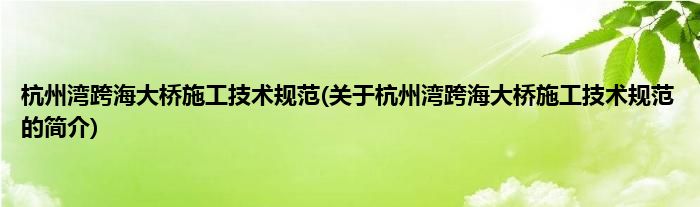杭州湾跨海大桥施工技术规范(关于杭州湾跨海大桥施工技术规范的简介)