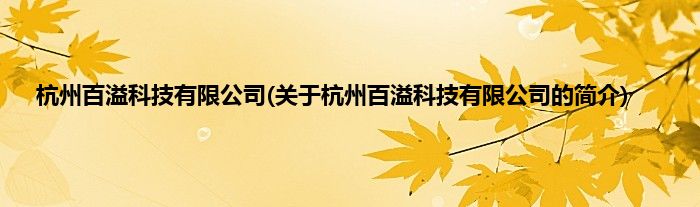 杭州百溢科技有限公司(关于杭州百溢科技有限公司的简介)