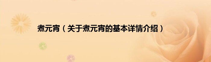 煮元宵（关于煮元宵的基本详情介绍）