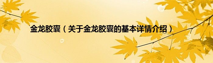 金龙胶囊（关于金龙胶囊的基本详情介绍）