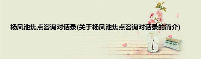 杨凤池焦点咨询对话录(关于杨凤池焦点咨询对话录的简介)
