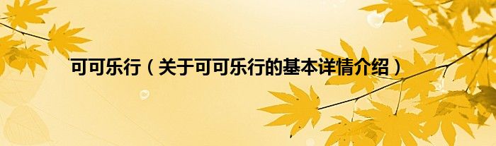 可可乐行（关于可可乐行的基本详情介绍）